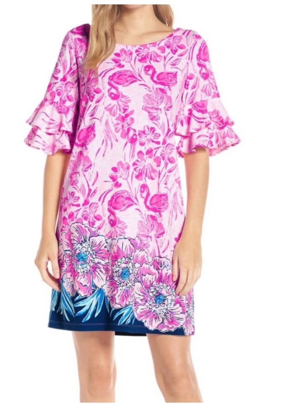 Lilly Pulitzer Lula Dress Coral Reef Flamingo Engineered Ruffle Preppy Vacation